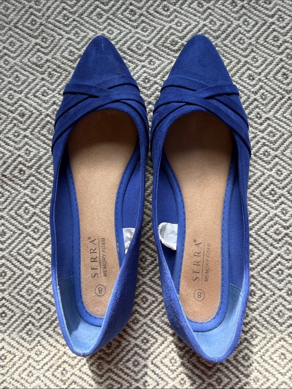 Serra Women's Royal Blue Pointed Toe Flats with Folded Detail - Picture 3 of 10